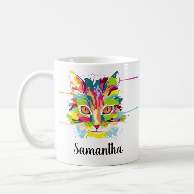 Rainbow Cat Lover Custom Name Coffee Mug (Left)