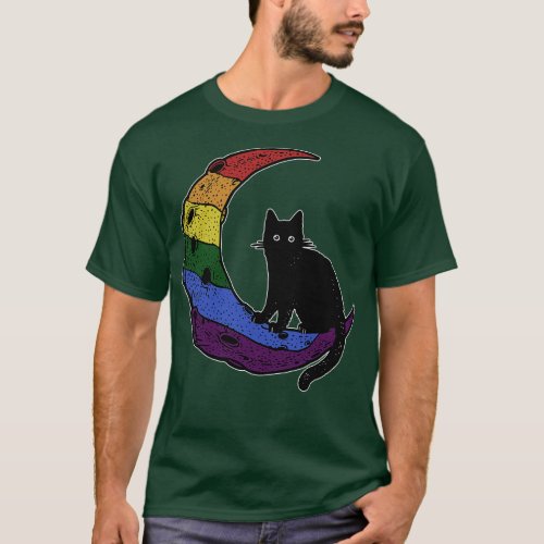 Rainbow Cat Moon LGBT Gay Pride Flag T_Shirt