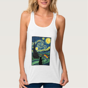 Rainbow Cat Night Landscape Vector Shirt Design_1