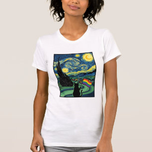 Rainbow Cat Night Landscape Vector Shirt Design_1