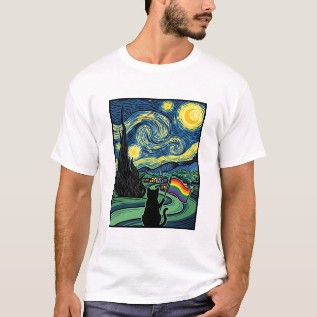 Rainbow Cat Night Landscape Vector Shirt Design_1 (Front)