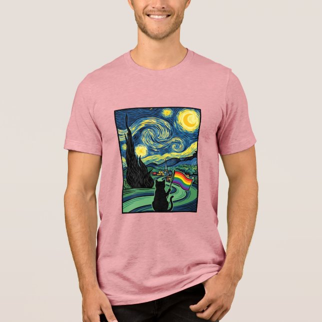 Rainbow Cat Night Landscape Vector Shirt Design_1 (Front)