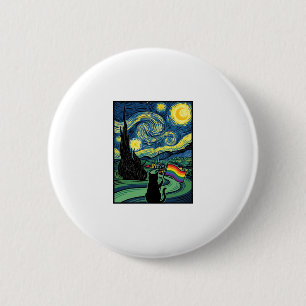 Rainbow Cat Night Landscape Vector Shirt Design_1 Button