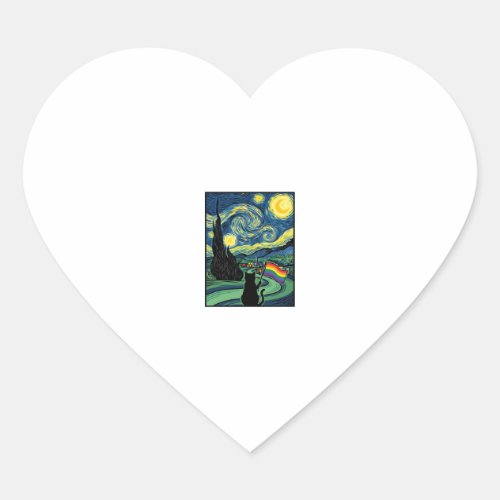 Rainbow Cat Night Landscape Vector Shirt Design_1 Heart Sticker