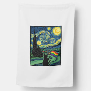 Rainbow Cat Night Landscape Vector Shirt Design_1 House Flag