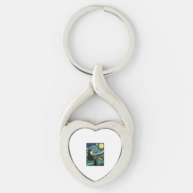 Rainbow Cat Night Landscape Vector Shirt Design_1 Keychain (Front)
