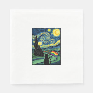 Rainbow Cat Night Landscape Vector Shirt Design_1 Napkins