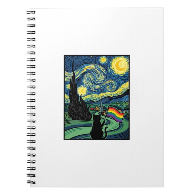 Rainbow Cat Night Landscape Vector Shirt Design_1 Notebook (Front)