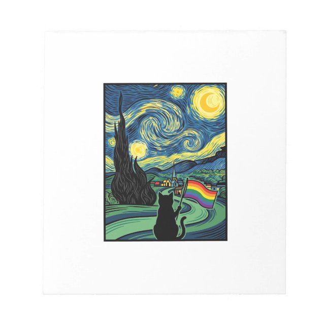 Rainbow Cat Night Landscape Vector Shirt Design_1 Notepad (Front)