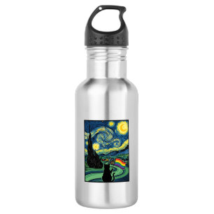 Rainbow Cat Night Landscape Vector Shirt Design_1 Stainless Steel Water Bottle