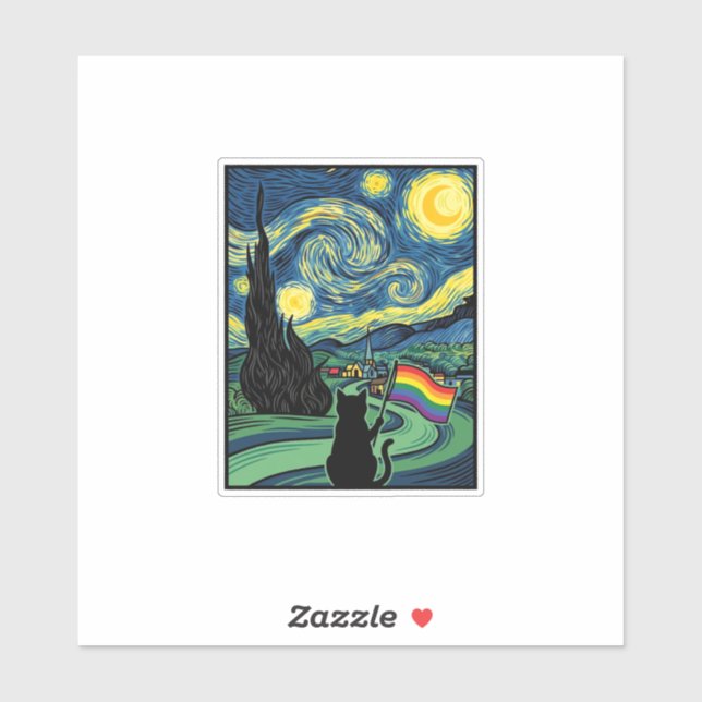 Rainbow Cat Night Landscape Vector Shirt Design_1 Sticker (Sheet)