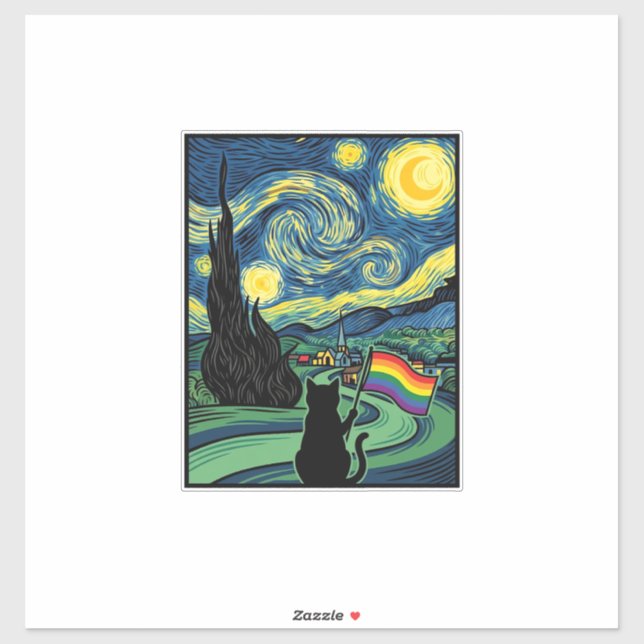 Rainbow Cat Night Landscape Vector Shirt Design_1 Sticker (Sheet)