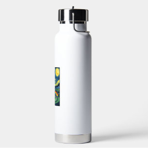 Rainbow Cat Night Landscape Vector Shirt Design_1 Water Bottle
