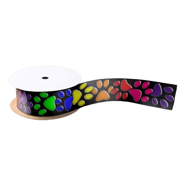 rainbow cat paw prints satin ribbon (Spool)