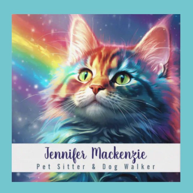 Rainbow Cat Pet Sitter and Dog Walker Square Business Card (Creator Uploaded)