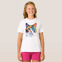 Rainbow Cat Print Kids T-Shirt Short Sleeve Tee
