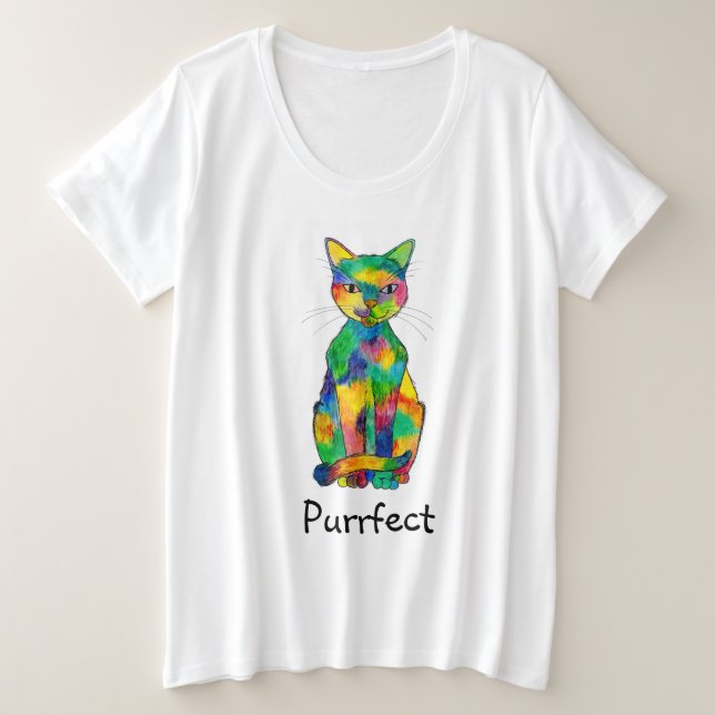 Rainbow Cat Purrfect Plus Size T-Shirt (Design Front)