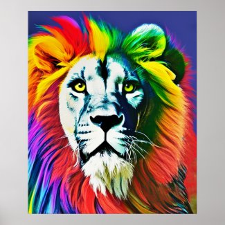 Rainbow Cat, Rainbow Lion Digital Art Poster