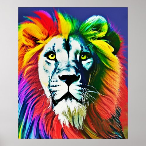 Rainbow Cat, Rainbow Lion Digital Art Poster