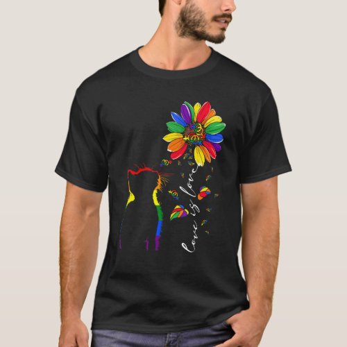 Rainbow Cat Sunflower Love Is Love Lgbt Gay Lesbia T_Shirt
