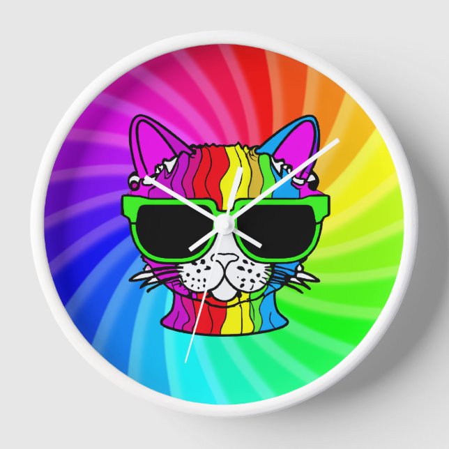 Rainbow Cat Twirl Clock (Front)