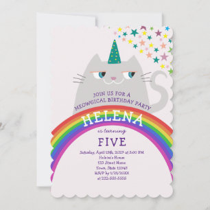 Rainbow Cat Unicorn 5th Birthday Invitation