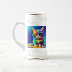 Rainbow Cat With Glasses Portrait-47567 Beer Stein