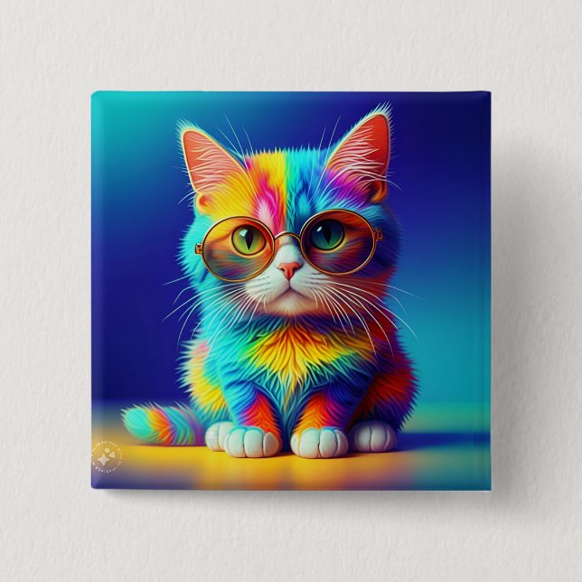 Rainbow Cat With Glasses Portrait-47567 Button (Front)