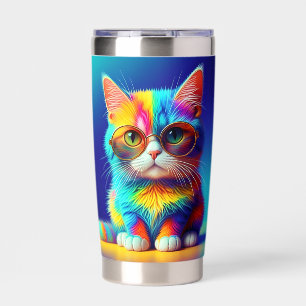 Rainbow Cat With Glasses Portrait-47567 Insulated Tumbler
