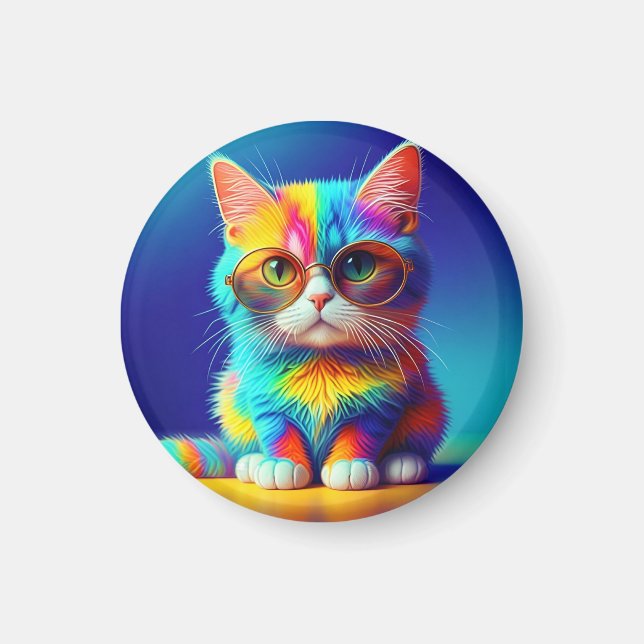 Rainbow Cat With Glasses Portrait-47567 Magnet (Front)