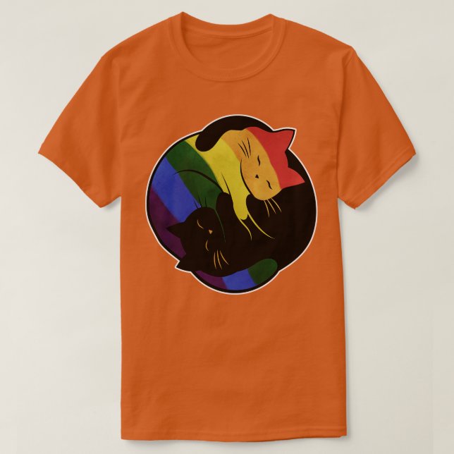Rainbow Cat Yin Yang LGBT Gay Pride Flag T-Shirt (Design Front)