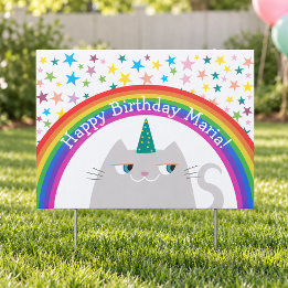 Rainbow Caticorn Girl Birthday Party Sign