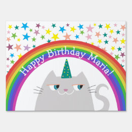 Rainbow Caticorn Girl Birthday Party Sign
