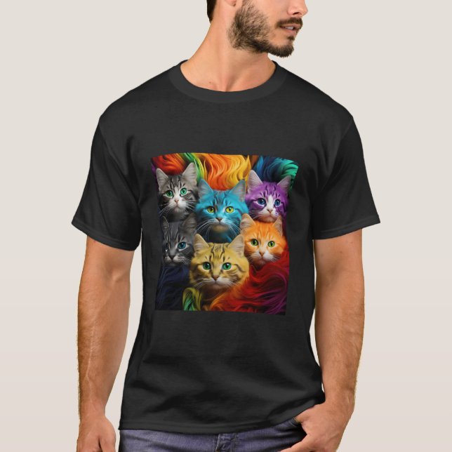 Rainbow Cats Abstract T-Shirt (Front)