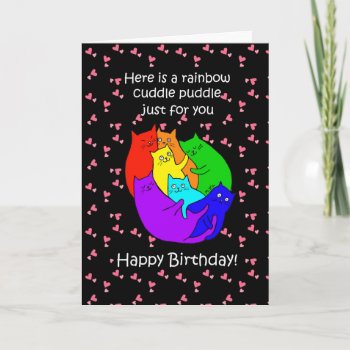Rainbow Cats Cuddle Puddle Funny Happy Birthday Card by MiKaArt at Zazzle