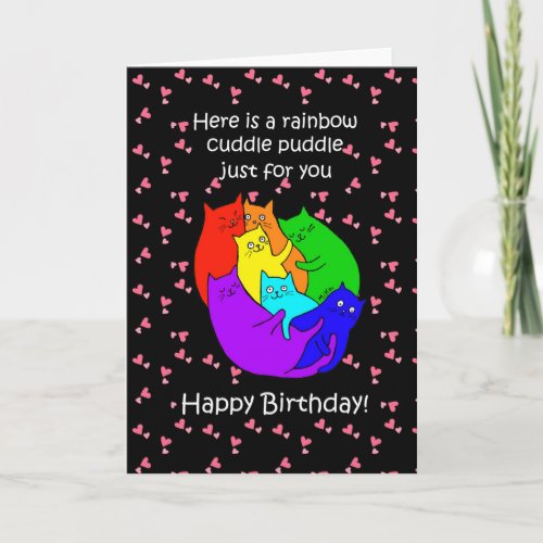 Rainbow Cats Cuddle Puddle Funny Happy Birthday Card