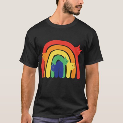 Rainbow Cats LGBTQ Kitty Lover Fun Minimalist Cat T_Shirt