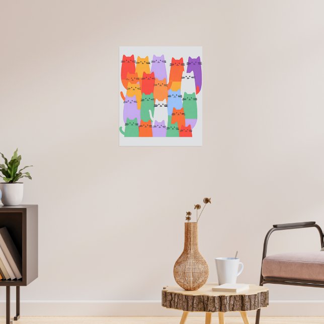 	Rainbow Cats Minimalist Wall Art - Cute Cartoon (Living Room 3)