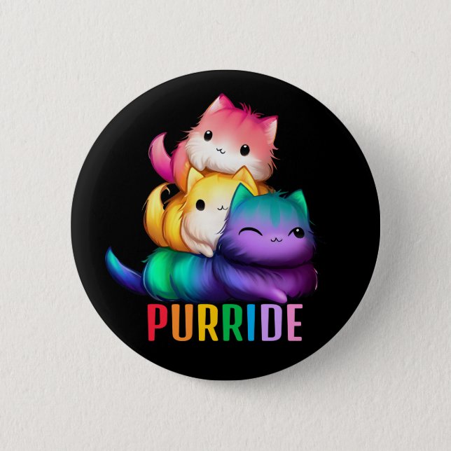 Rainbow Cats Purride Black Button (Front)