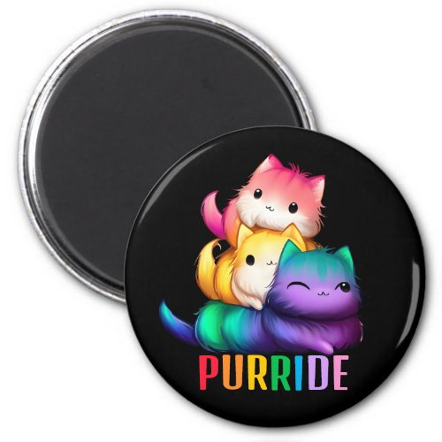 Rainbow Cats Purride Black Magnet