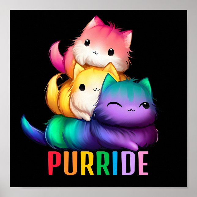 Rainbow Cats Purride Black Poster (Front)