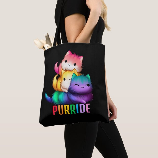 Rainbow Cats Purride Black Tote Bag (Close Up)