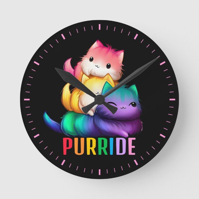 Rainbow Cats Purride Round Clock (Front)