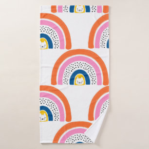 Rainbow cats seamless kids pattern. Cute hand draw Bath Towel