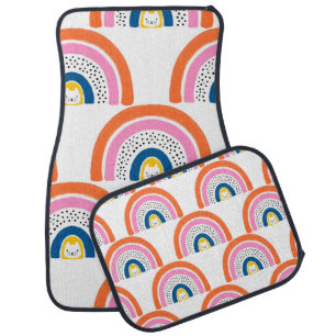 Rainbow cats seamless kids pattern. Cute hand draw Car Floor Mat