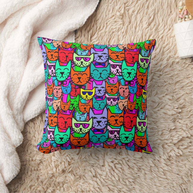 Rainbow Cats Throw Pillow (Blanket)