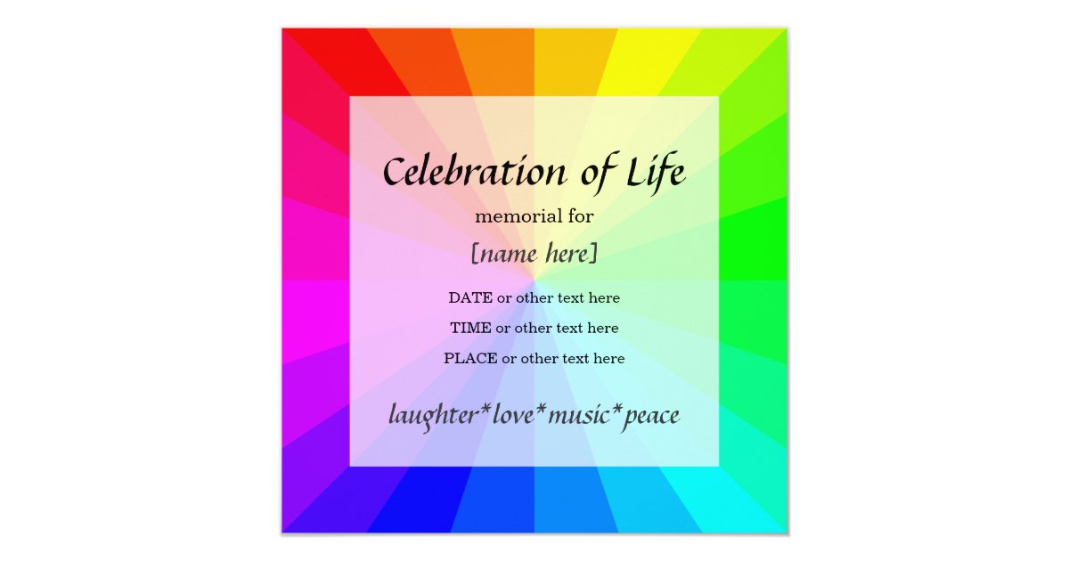 Rainbow Celebration Of Life Memorial Invitation Zazzle Com