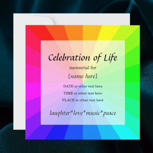 Rainbow Celebration of Life Memorial Invitation