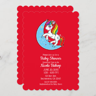 Rainbow Celestial Blue Moon & Stars Unicorn Invitation