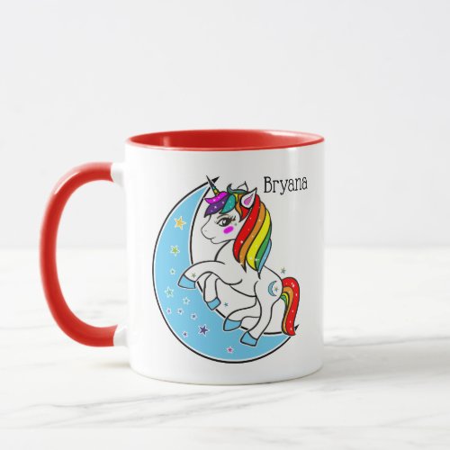 Rainbow Celestial Blue Moon  Stars Unicorn Mug